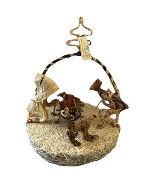 Handmade Kenyan Raffia Nativity Scene • Loofah Base • African Folk Art